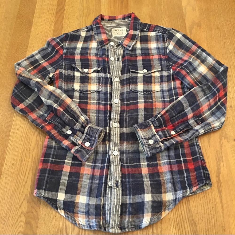 double layered plaid gauzy shirt